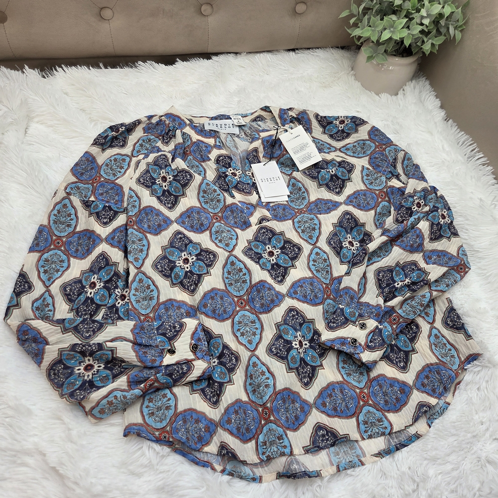 Claudie Pierlot Paris Printed Boho Blouse NWT Women Size 40 / US M‎